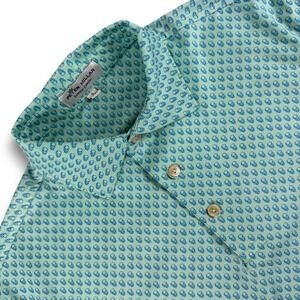 Peter Millar Polo Shirt Mens S Green Skull AOP Comfort Short Sleeve Stretch